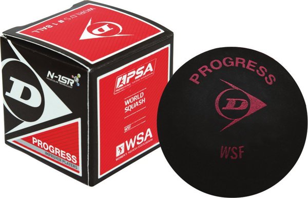 Dunlop Μπάλα Σκουός Progress, Κόκκινη Κουκκίδα, Μαύρη, Κουτί 12 Τεμαχίων