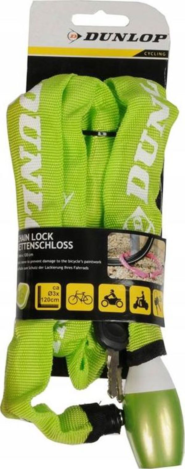 Dunlop Κλειδαριά Ποδηλάτου με Αλυσίδα 120cm - Πράσινο - Ανθεκτική Προστασία κατά της Κλοπής