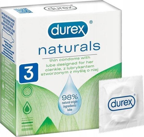 Durex DUREX_Naturals Λεπτά Προφυλακτικά Με Λιπαντικό Σχεδιασμένα Για Αυτήν 3 τεμάχια