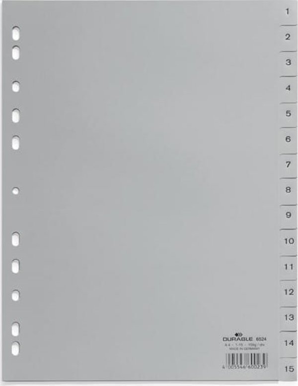 Durable DURABLE Αριθμητικό Μητρώο A4 1-15 PP πλήρης κάλυψη. γκρι