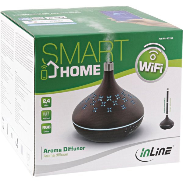 Διαχυτής αρώματος InLine SmartHome Υπερηχητικός Διαχυτής Αρώματος, Υγραντήρας, Φωτισμός Περιβάλλοντος, Συμβατός με Google Home και Amazon Alexa