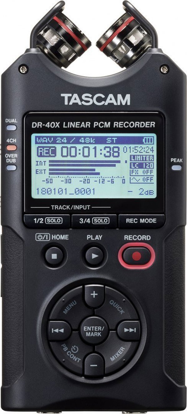 Φορητός καταγραφέας Tascam Tascam DR-40X - Φορητός ψηφιακός καταγραφέας με διεπαφή USB, καταγράφει 2 x στερεοφωνικά, κάρτα SD 2 GB
