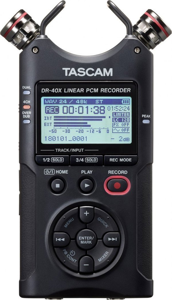 Φορητός καταγραφέας Tascam Tascam DR-40X - Φορητός ψηφιακός καταγραφέας με διεπαφή USB, καταγράφει 2 x στερεοφωνικά, κάρτα SD 2 GB