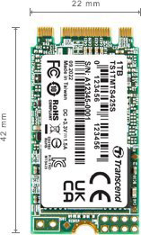 Transcend SSD 425S 1TB M.2 2242 SATA III, Ταχύτητα Εγγραφής 500 MB/s, TS1TMTS425S