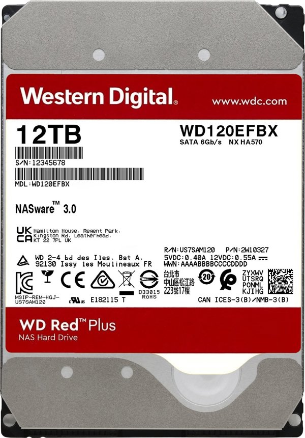 Dysk serwerowy WD Red Plus 12TB 3.5'' SATA III (6 Gb/s)  (WD120EFBX)
