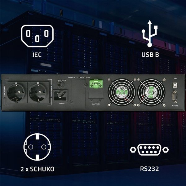 Dysan Μονάδα Αδιάλειπτης Παροχής Ρεύματος UPS Qoltec για RACK | 3kVA | 3000W | Συντελεστής Ισχύος 1.0 | LCD | On-line