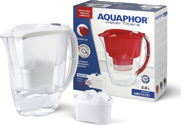 Κανάτα φίλτρου Aquaphor Amethyst 2,8 l με ραβδωτό καπάκι λευκό + 1 ανταλλακτικό Maxfor Plus