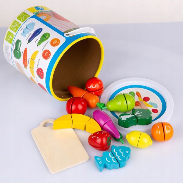 Ecotoys Drewniane owoce warzywa jedzenie do krojenia 13szt (1099)