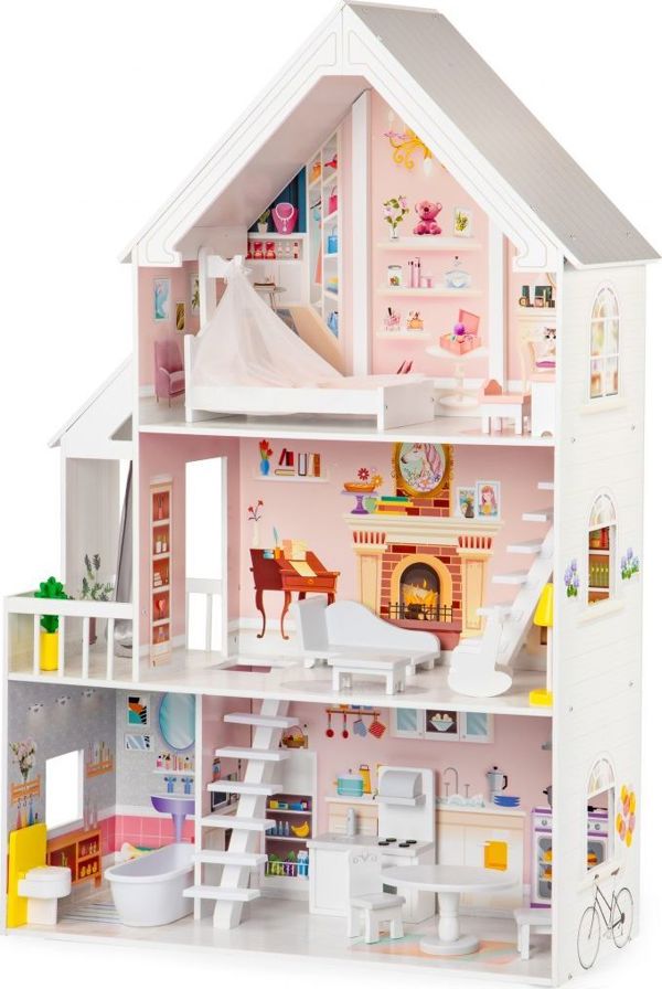 Ecotoys Ξύλινο σπίτι για κούκλες XXL Ρεζιντένσια σε πουδρέ χρώμα