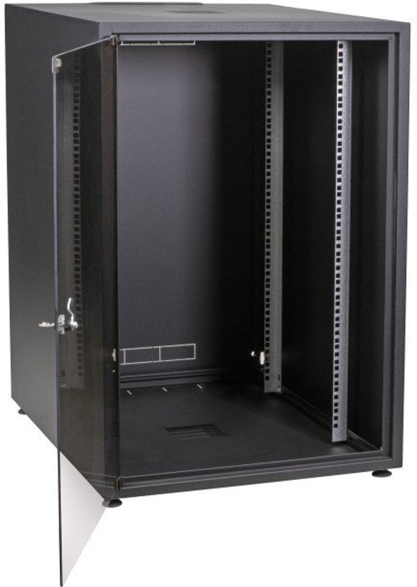 EFB 19Zoll Netzwerkschrank OFFICE SERIE 18HE 600X800 RAL9005 Schwarz IP20 komplett vormontiert und zerlegbar Glasfront 45KG Traglast