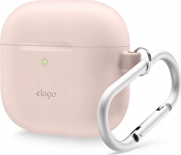 Θήκη σιλικόνης Elago για AirPods 4 με καραμπίνερ σε πουδρέ ροζ