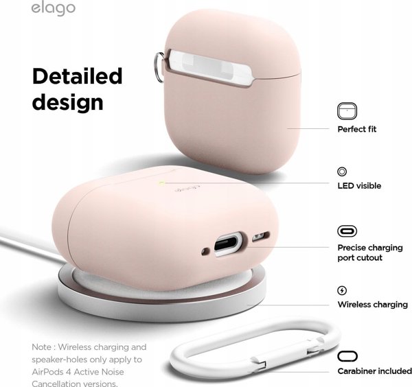 Θήκη σιλικόνης Elago για AirPods 4 με καραμπίνερ σε πουδρέ ροζ
