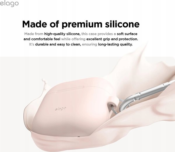 Θήκη σιλικόνης Elago για AirPods 4 με καραμπίνερ σε πουδρέ ροζ