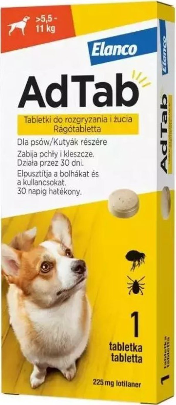 Elanco AdTab Tablet για κρότωνες και ψύλλους για σκύλους 5,5-11 kg 1 τεμ. 14219112 5420036974581