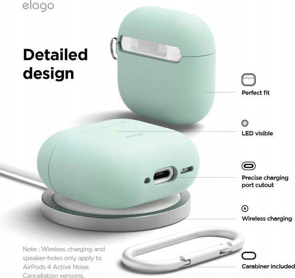 Elago Θήκη Σιλικόνης για AirPods 4 με Καραμπίνερ - Χρώμα Μέντας - Εγγύηση Ασφαλείας