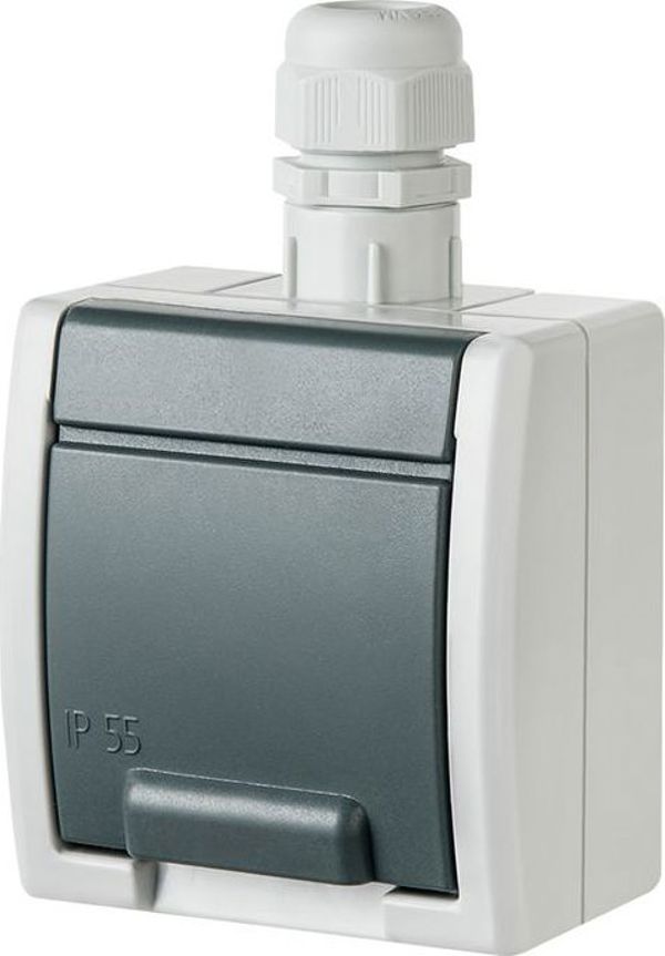Elektro-Plast AQUANT Πρίζα Σούκο 2P+Z IP65 Επιφανειακή Αδιάβροχη με Καπάκι, Γκρι, 1244-65