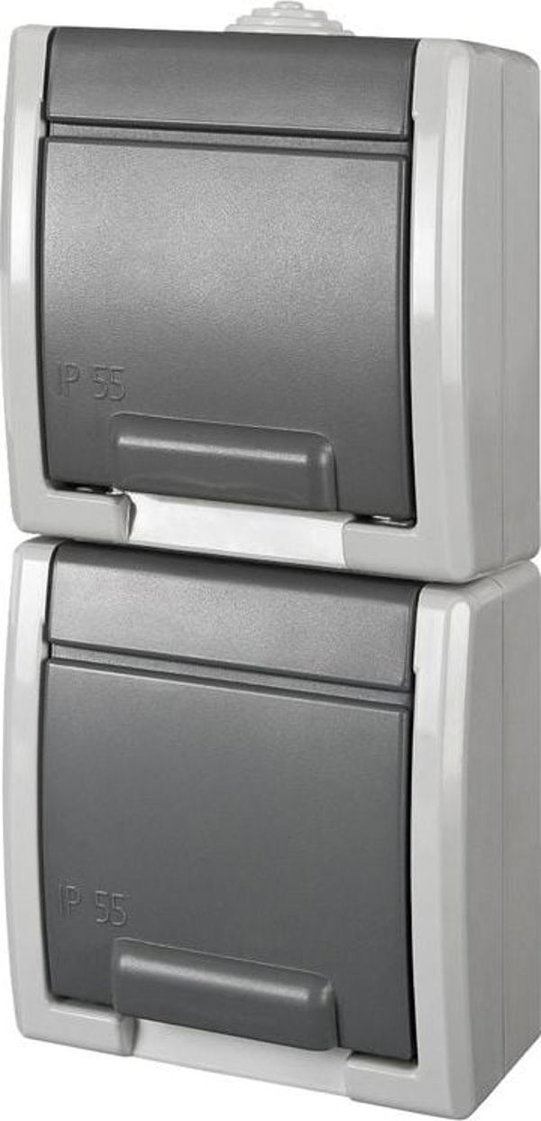 Elektro-Plast Aquant Διπλή Πρίζα SCHUKO Κάθετη Επίτοιχη IP55 1254-10