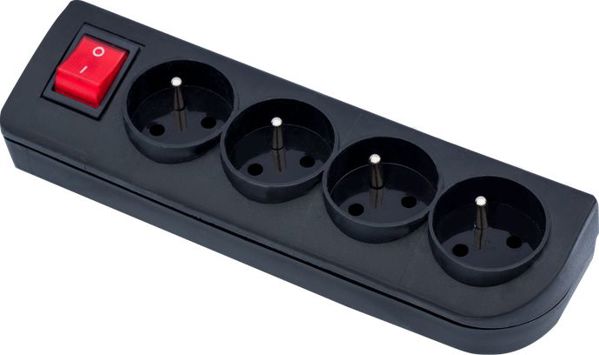 Πολύπριζο Elgotech GN-40W-2, 4 Υποδοχές με Διακόπτη και Γείωση, Μαύρο