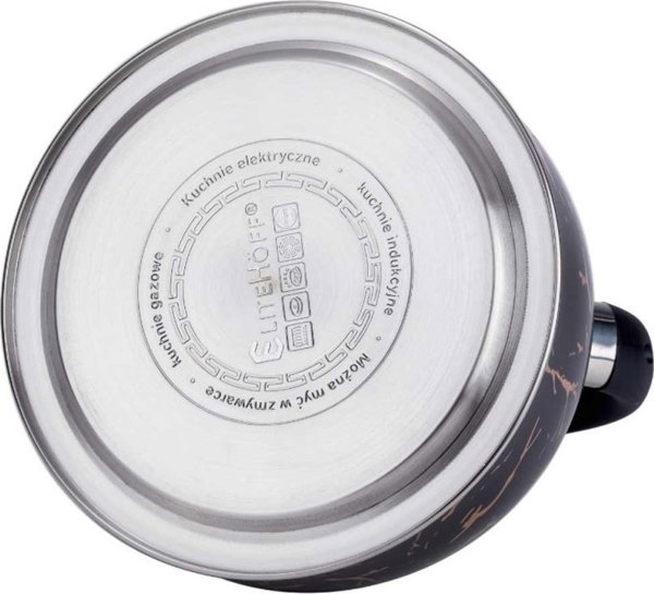 Παραδοσιακός ατσάλινος βραστήρας Elitehoff 3 L μαύρο μάρμαρο με σφυρίχτρα για επαγωγή και αέριο Elitehof E 5155