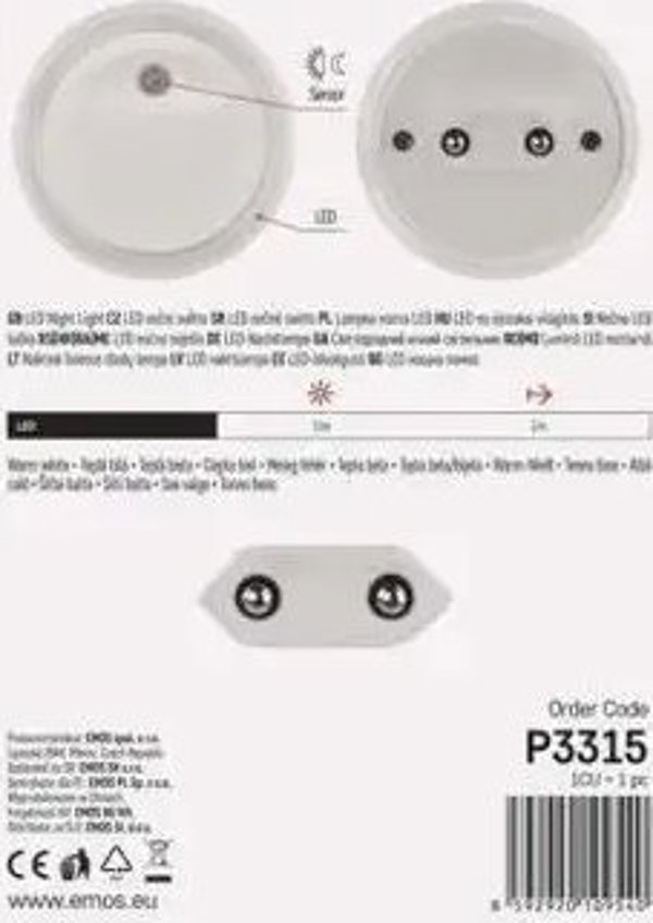 Νυχτερινό φως Emos P3315 LED για πρίζα 230V με αισθητήρα