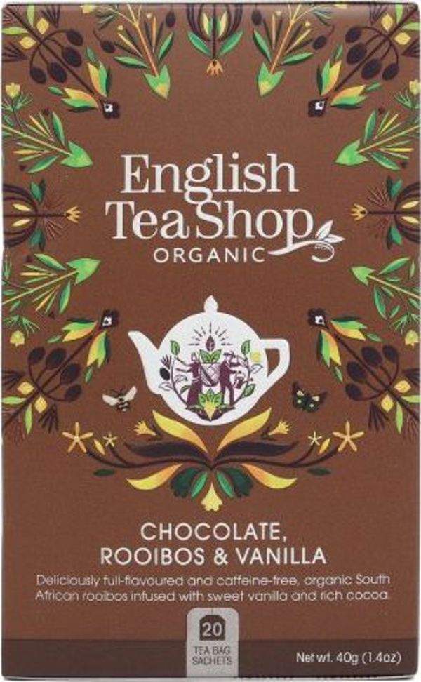 English Tea Sho Βοτανικό Τσάι Rooibos με σπόρους κακάο και λοβό βανίλιας (20x2) BIO 40 γρ.
