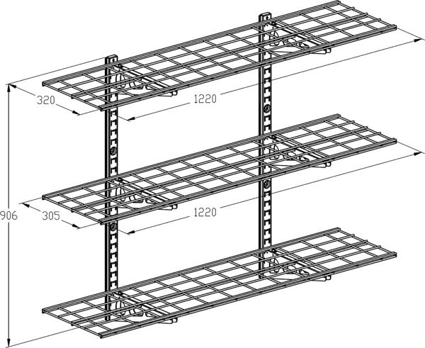 Ergosolid PG34B - Μεταλλικό κρεμαστό ράφι γκαράζ Solidna έως 135 κιλά - Τριπλό 1220x305mm