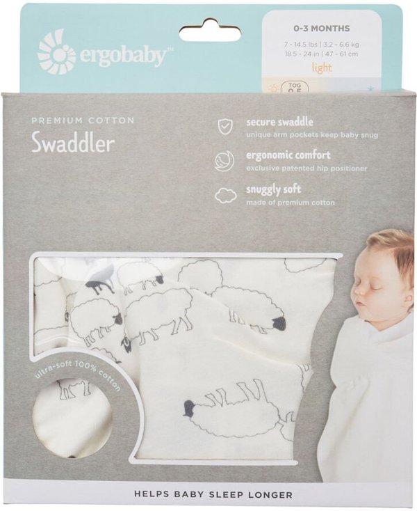 Κουβέρτα ύπνου Ergobaby Swaddler, Πρόβατο, 0 μηνών - 61 εκ.