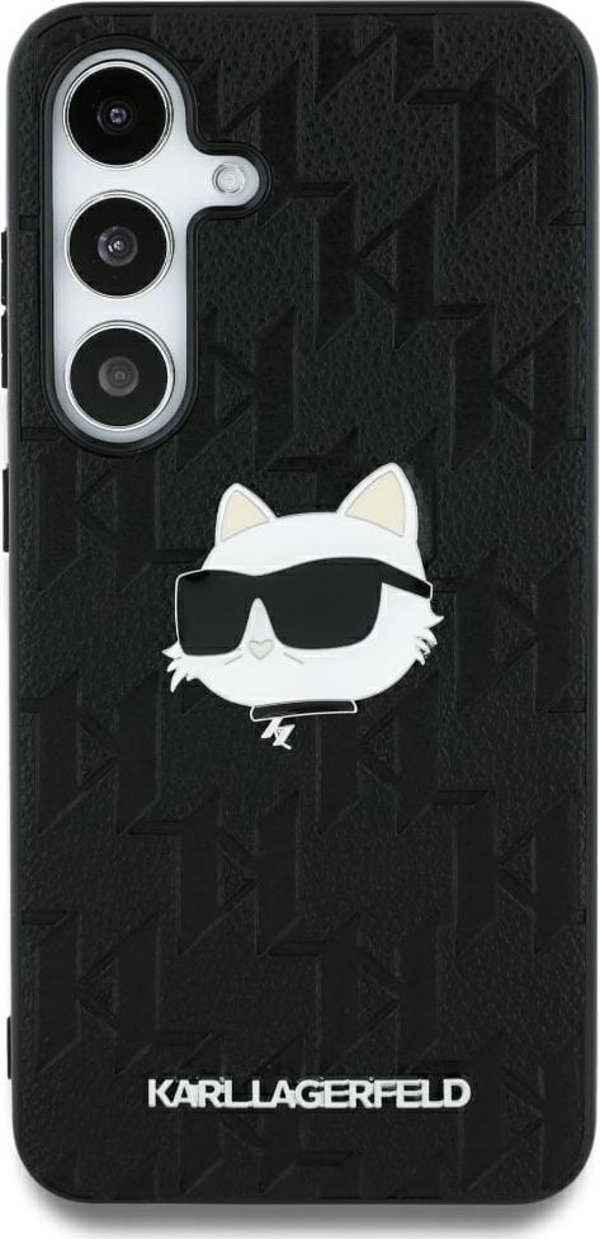 Θήκη Karl Lagerfeld Δερμάτινο Μονογράμμα Pin Logo Choupette Head Samsung Galaxy S25 Ultra μαύρο