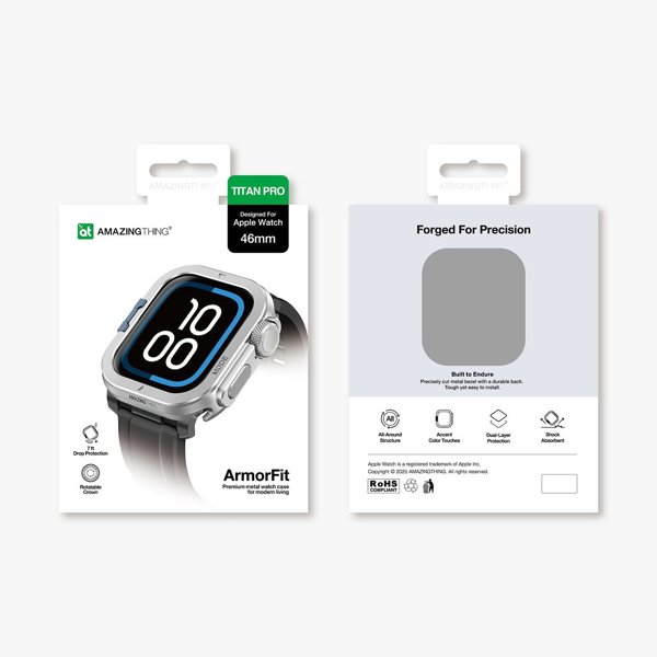 Etui metalowe AMAZINGTHING Titan Pro na Apple Watch 11 46mm aluminiowe - srebrne