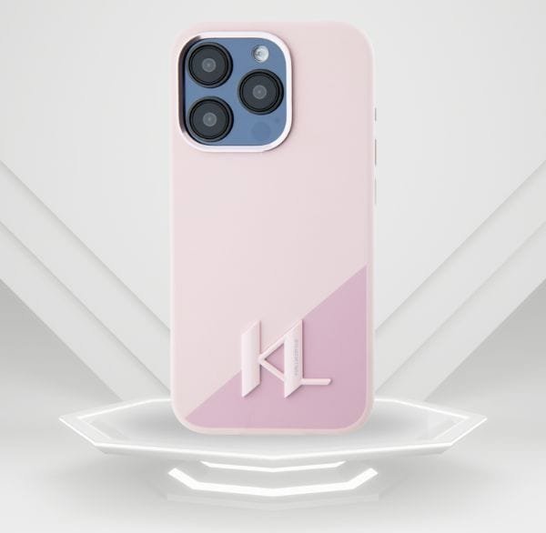 Θήκη Karl Lagerfeld Silicone Shadow Metal Initial MagSafe για iPhone 15 Pro ροζ