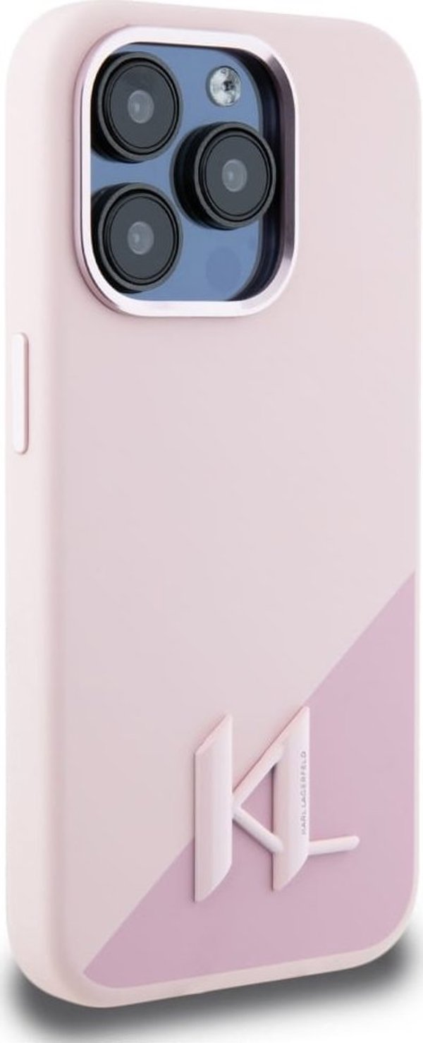 Θήκη Karl Lagerfeld Silicone Shadow Metal Initial MagSafe για iPhone 15 Pro ροζ