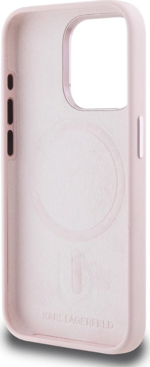 Θήκη Karl Lagerfeld Silicone Shadow Metal Initial MagSafe για iPhone 15 Pro ροζ