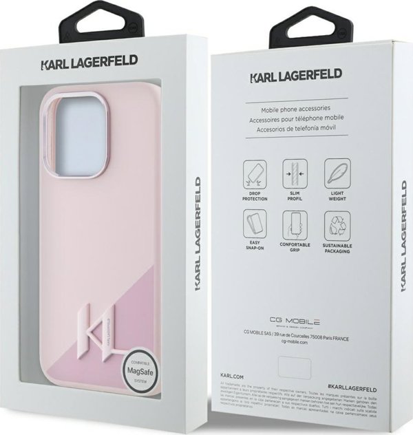 Θήκη Karl Lagerfeld Silicone Shadow Metal Initial MagSafe για iPhone 15 Pro ροζ
