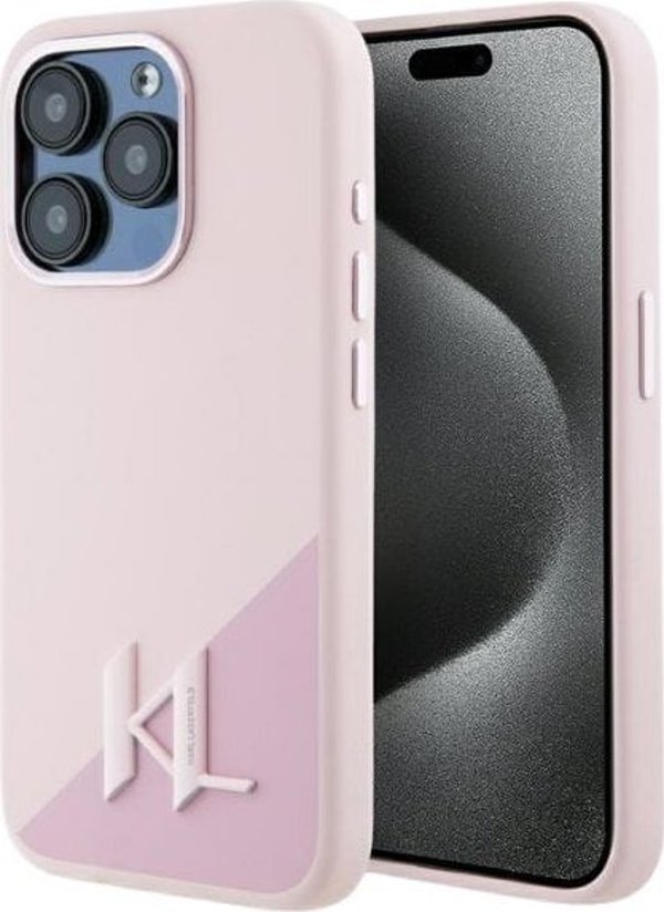 Θήκη Karl Lagerfeld Silicone Shadow Metal Initial MagSafe για iPhone 15 Pro ροζ
