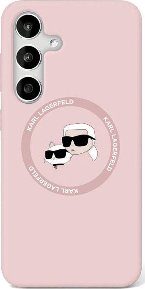 Θήκη Karl Lagerfeld Σιλικόνη Διπλά Κεφάλια Και Κύκλος MagSafe Samsung Galaxy S25 Plus ροζ