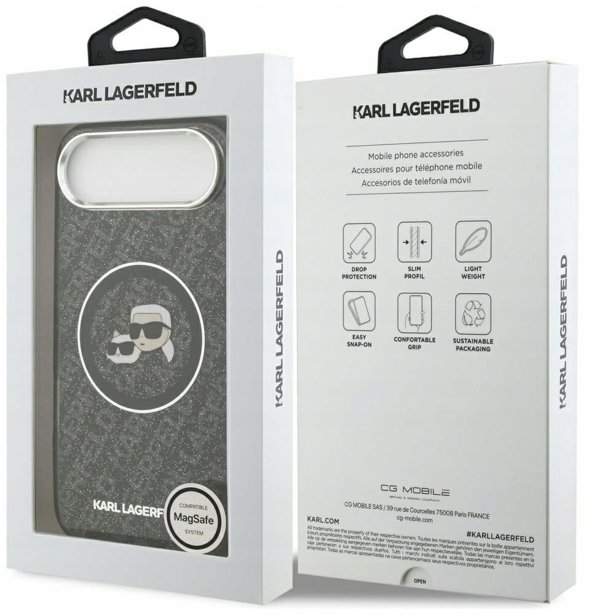 Etui Karl Lagerfeld IML Glitter Karl &   Choupette Heads Logo MagSafe do iPhone Air czarny