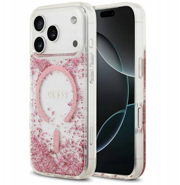 Θήκη Guess Resin Bottom Glitter MagSafe για iPhone 17 Pro ροζ