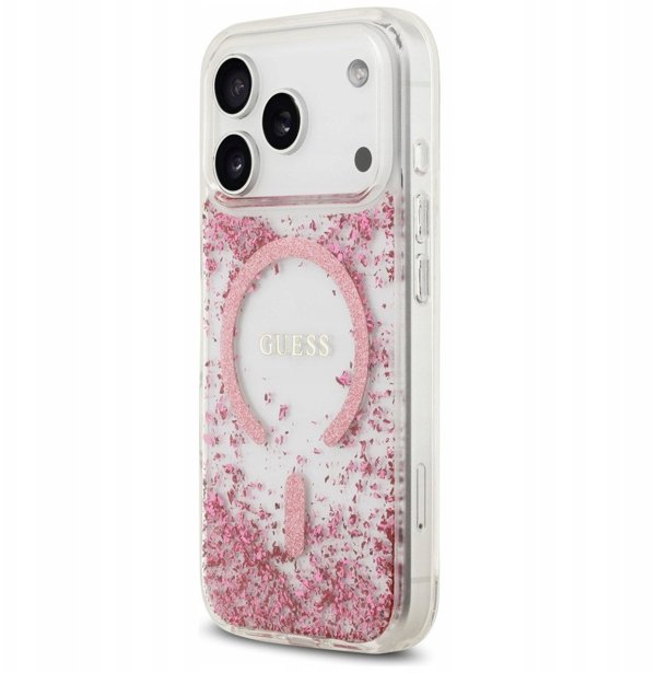 Θήκη Guess Resin Bottom Glitter MagSafe για iPhone 17 Pro ροζ
