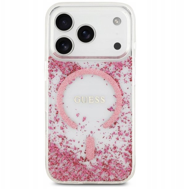 Θήκη Guess Resin Bottom Glitter MagSafe για iPhone 17 Pro ροζ