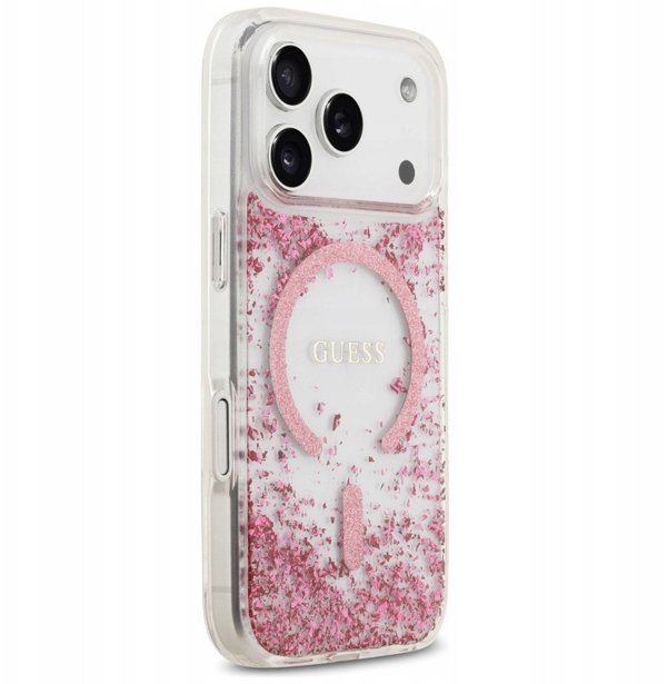 Θήκη Guess Resin Bottom Glitter MagSafe για iPhone 17 Pro ροζ