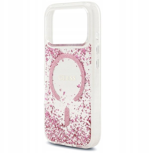 Θήκη Guess Resin Bottom Glitter MagSafe για iPhone 17 Pro ροζ