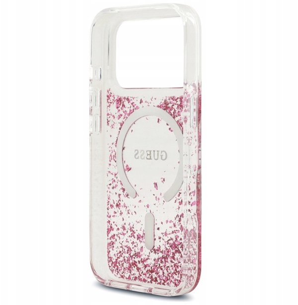 Θήκη Guess Resin Bottom Glitter MagSafe για iPhone 17 Pro ροζ