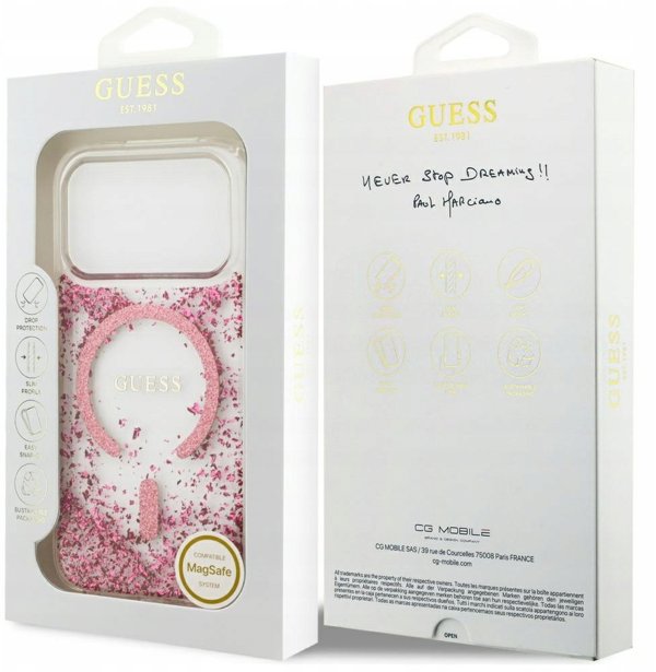 Θήκη Guess Resin Bottom Glitter MagSafe για iPhone 17 Pro ροζ