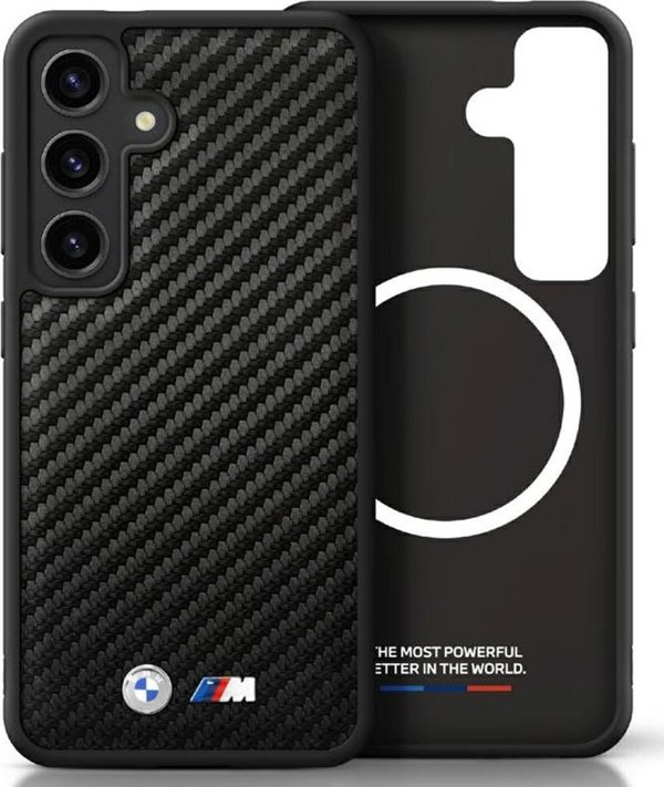 Θήκη BMW Leather Carbon MagSafe για Samsung Galaxy S25 μαύρο