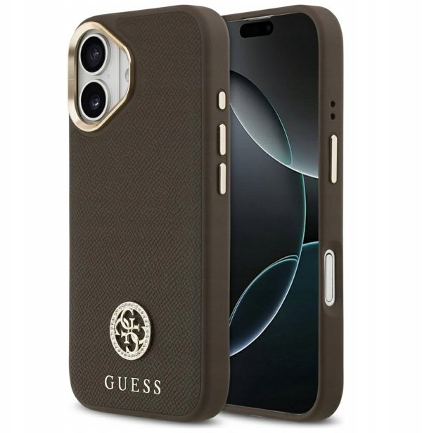 Θήκη Guess Grained Strass Logo MagSafe για iPhone 17 καφέ