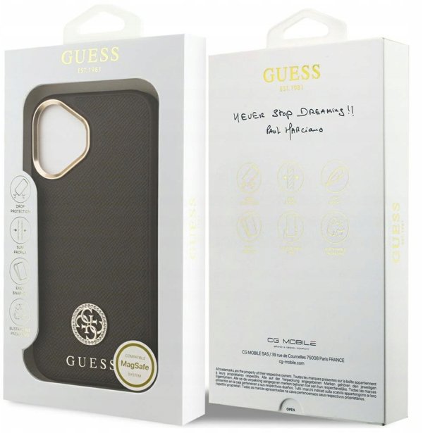 Θήκη Guess Grained Strass Logo MagSafe για iPhone 17 καφέ