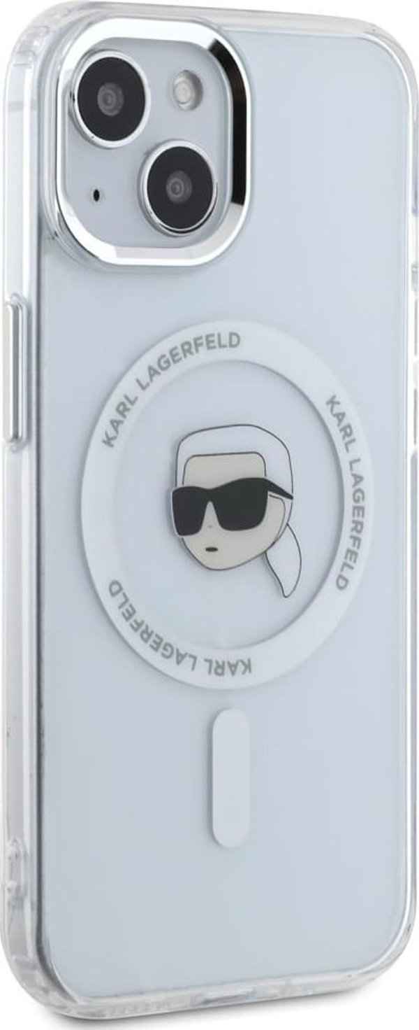 Θήκη Karl Lagerfeld IML Metal Karl Head MagSafe για iPhone 15 λευκή