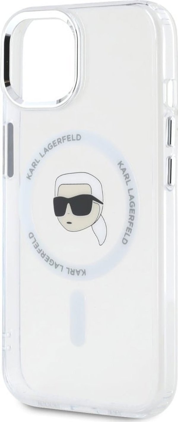 Θήκη Karl Lagerfeld IML Metal Karl Head MagSafe για iPhone 15 λευκή