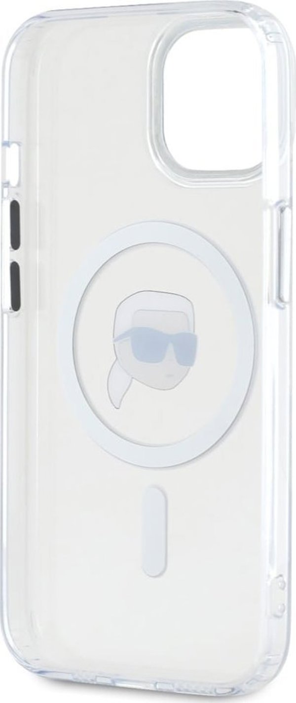 Θήκη Karl Lagerfeld IML Metal Karl Head MagSafe για iPhone 15 λευκή