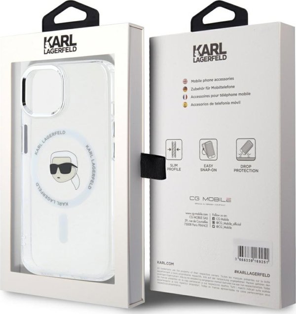 Θήκη Karl Lagerfeld IML Metal Karl Head MagSafe για iPhone 15 λευκή